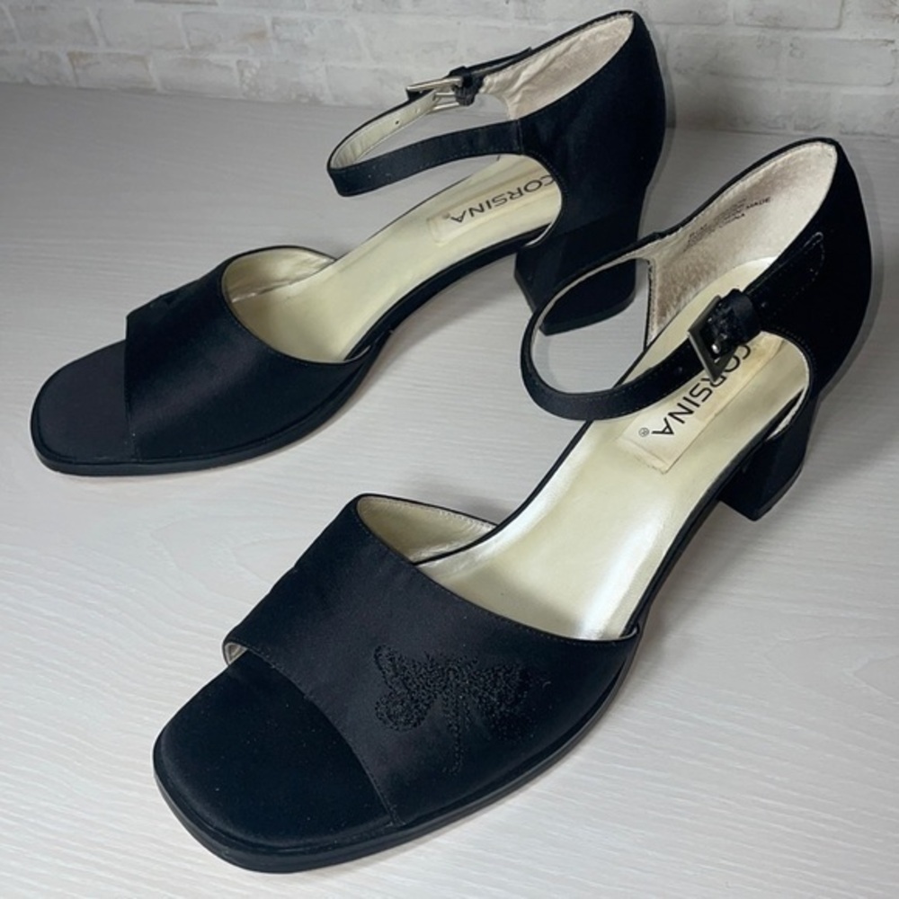 Vintage Y2K Dragonfly Embroidered Corsica Satin Chunky Heel Open Toe Boho Shoes